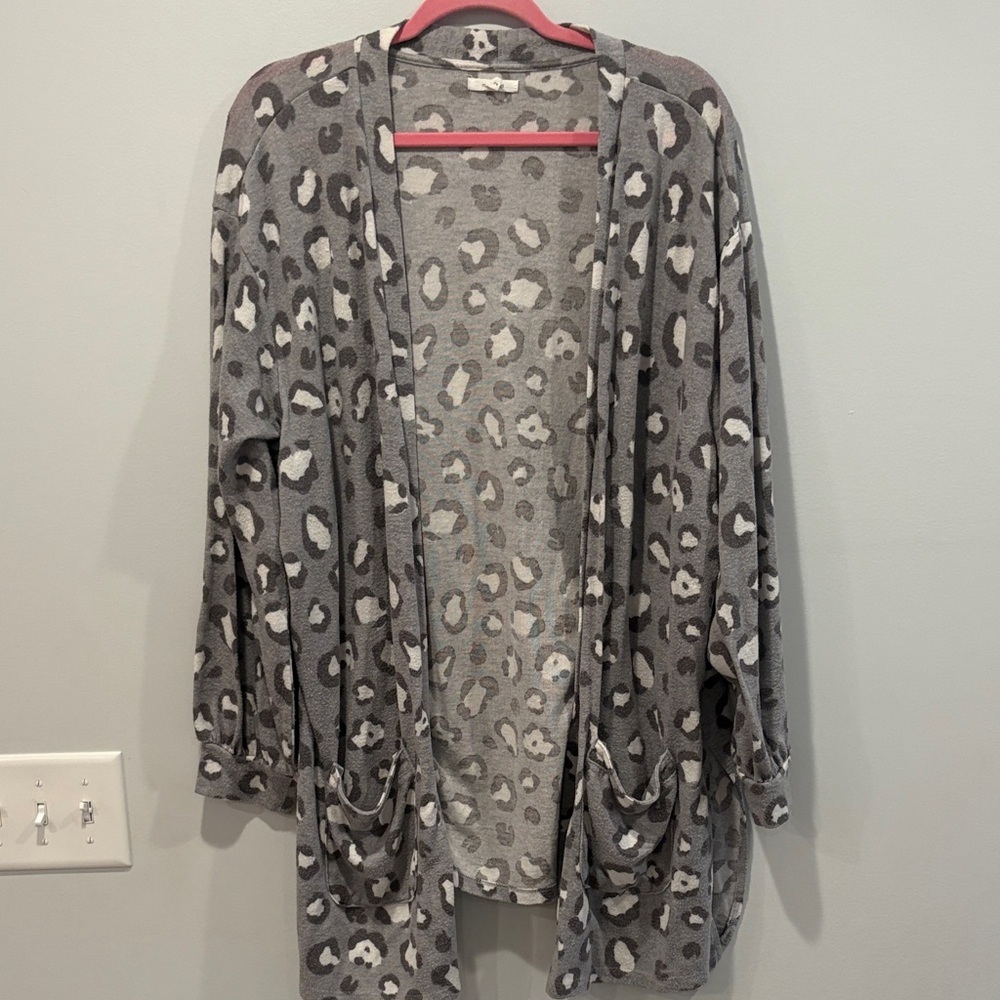Maurices Charcoal and Cream Animal Print Cardigan